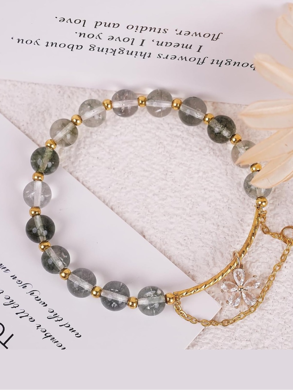 🆕New Green Phantom Quartz Beads Cherry Blossom Pendant Bracelet